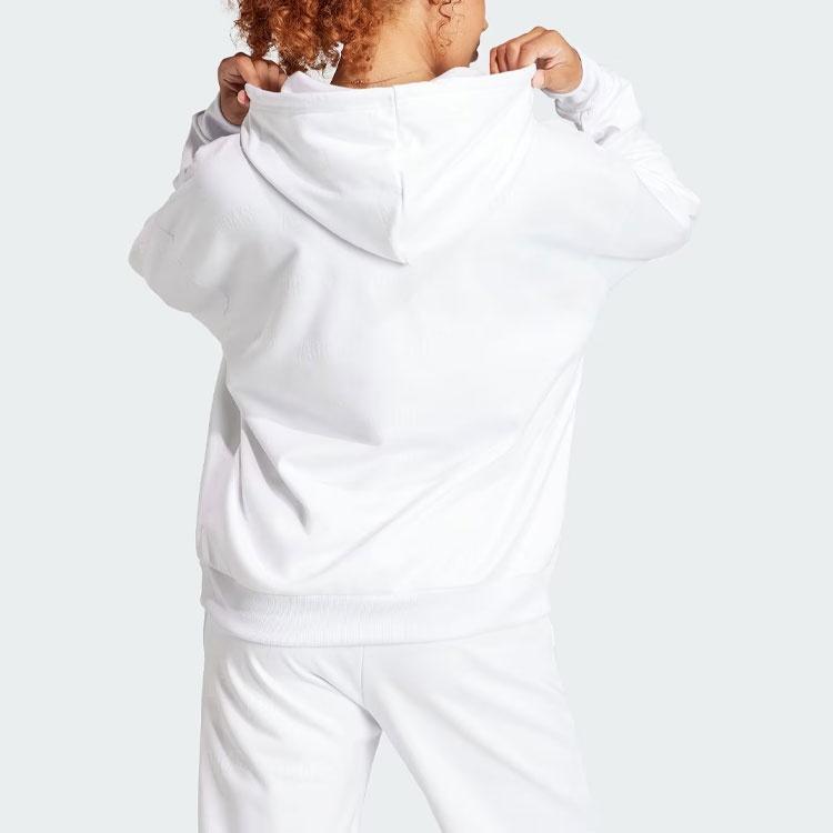 Adidas Embossed Monogram Fleece Hoodie Sweatshirt Women's White IM2587