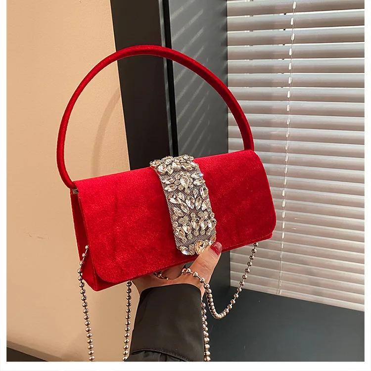 Damen Umhängetasche mit Diamanten eingelegt Innenfach Taschen hohe Qualität modisch einfarbig