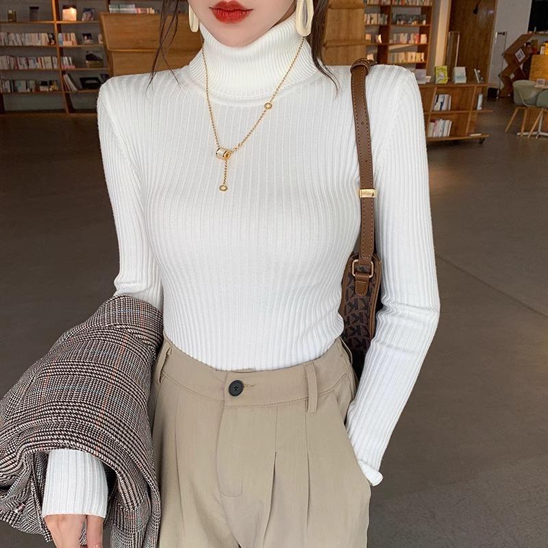 Solid Half High Collar Base Pullover Sweater for Women Autumn and Winter New Knitted Sweaters Long Sleeve Slim Fit Casual Woman Jumpers Tops 25055