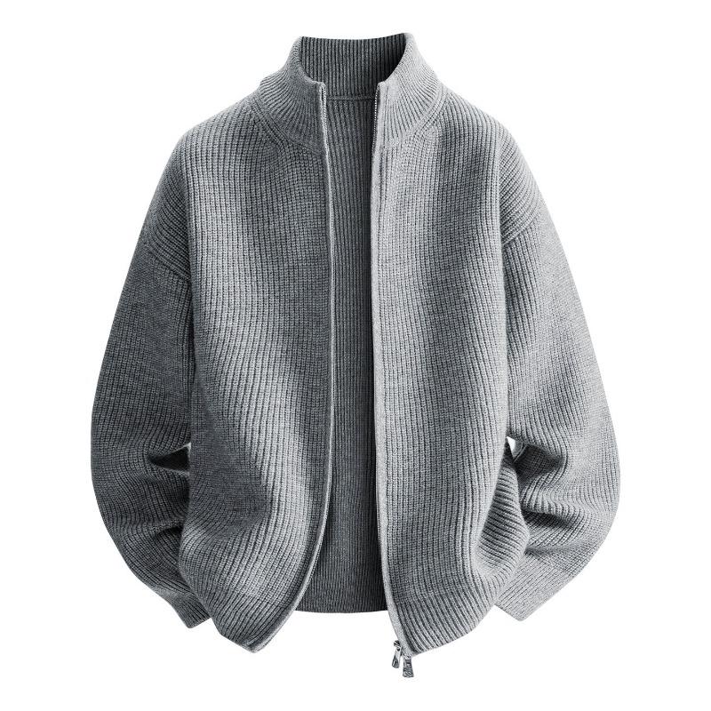 Men S Knitted Cardigan Stand Collar Loose Long Sleeve Solid Color