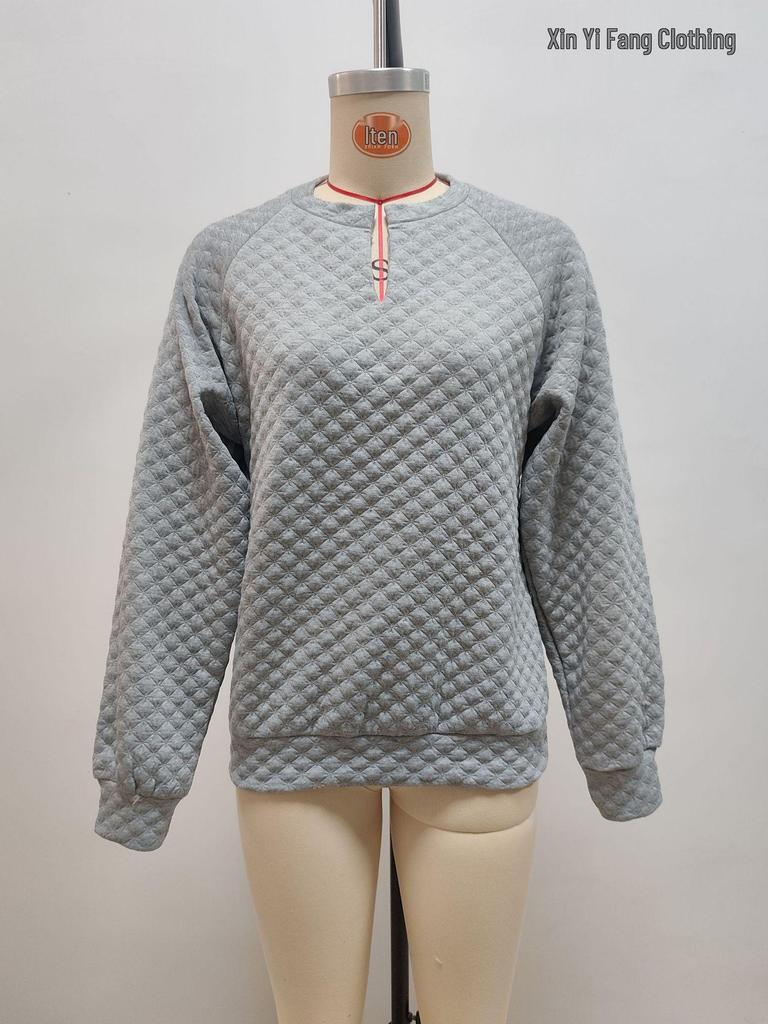 2025 Autumn/Winter Women's Solid Deep V-Neck Patchwork Long Sleeve Casual Sweatshirt