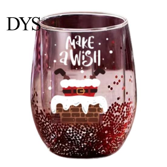 Klarer Borosilikatglasbehälter Doppelwandiger Glasbecher, mit Dekorationen im Stil von Weihnachtsmann/kleinem Baum/Stapel/Tasche, Geschirr für Familientreffen Treibsand