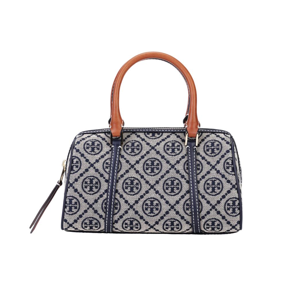 Tory Burch T Monogram Logo Print Zipper Closure Jacquard And Leather Shoulder Crossbody Handbag Mini Women Handbags Navy-Blue 163258-405