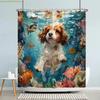 Lustige Meerestiere Kinder Duschvorhang Cartoon Aquarell Kunst Malerei Stil Polyester Stoff Duschvorhang Badezimmer Dekorati