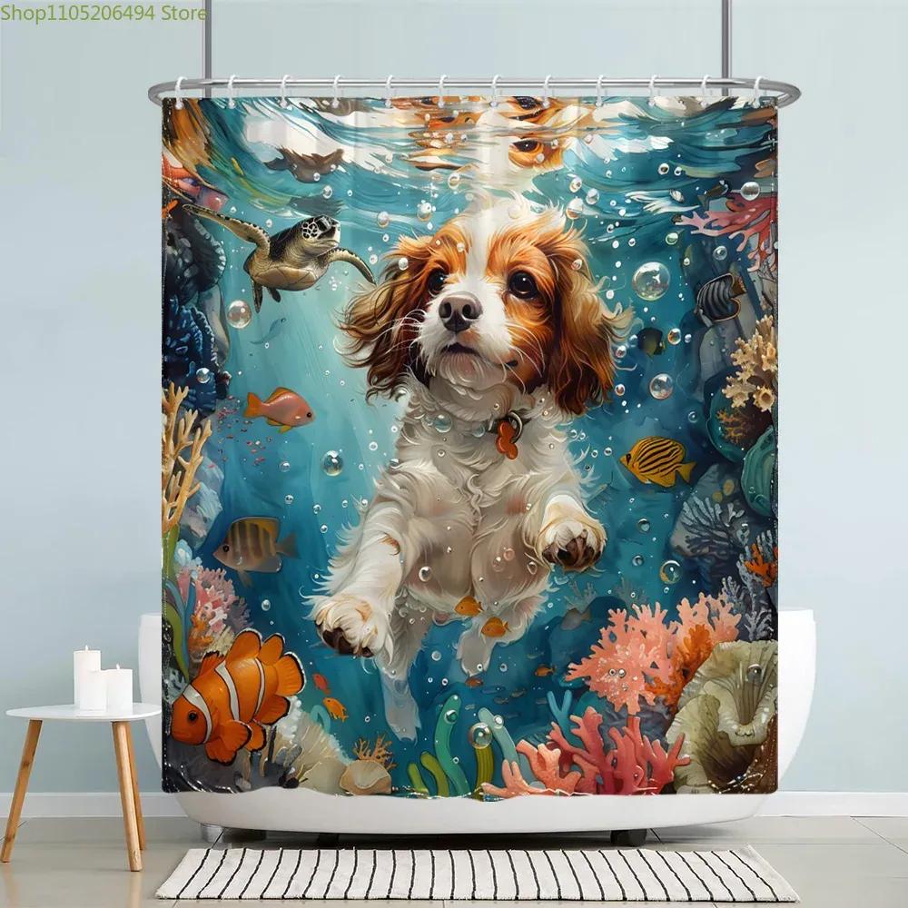 Lustige Meerestiere Kinder Duschvorhang Cartoon Aquarell Kunst Malerei Stil Polyester Stoff Duschvorhang Badezimmer Dekorati