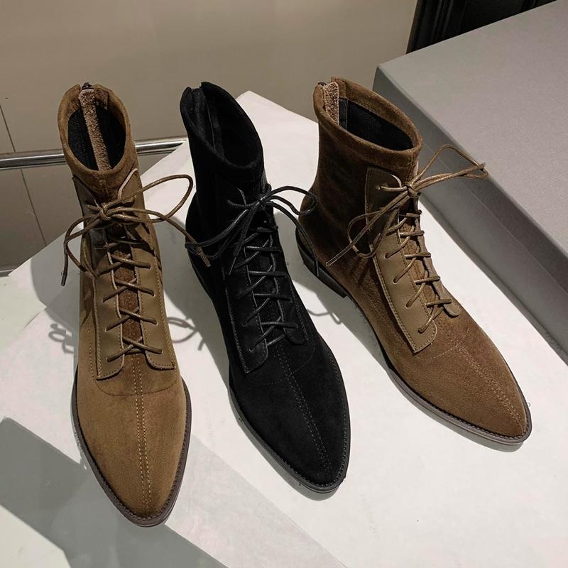 Fashion AIYUQI 2025 New Women's Short Boots Western Girls Pointed Toe Women Ankle Boots Large Size Lace-up Female Boots