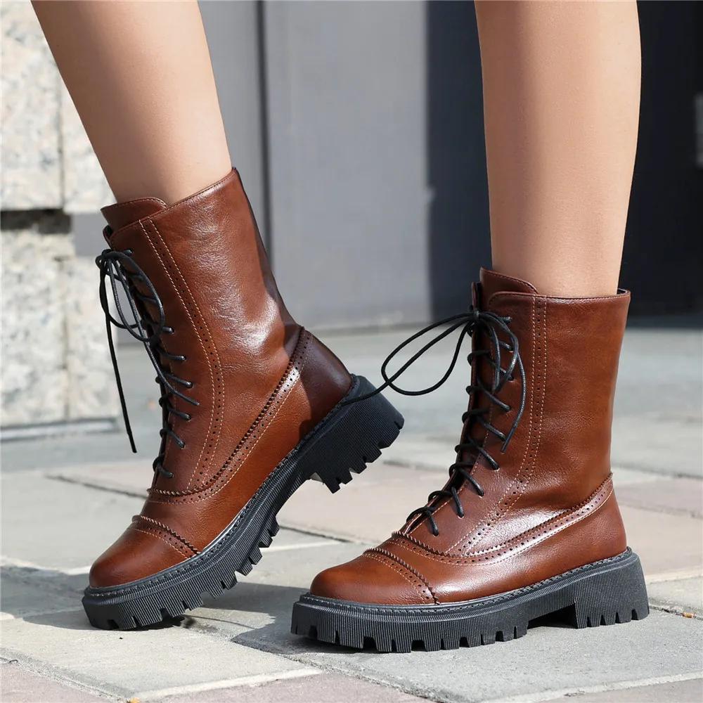 Fashion 2025 Autumn Winter New Boats Women Female High Heel Lace Up Ankle Boots Platform Artificial Leather Ladies Shoes Zapatos Mujer