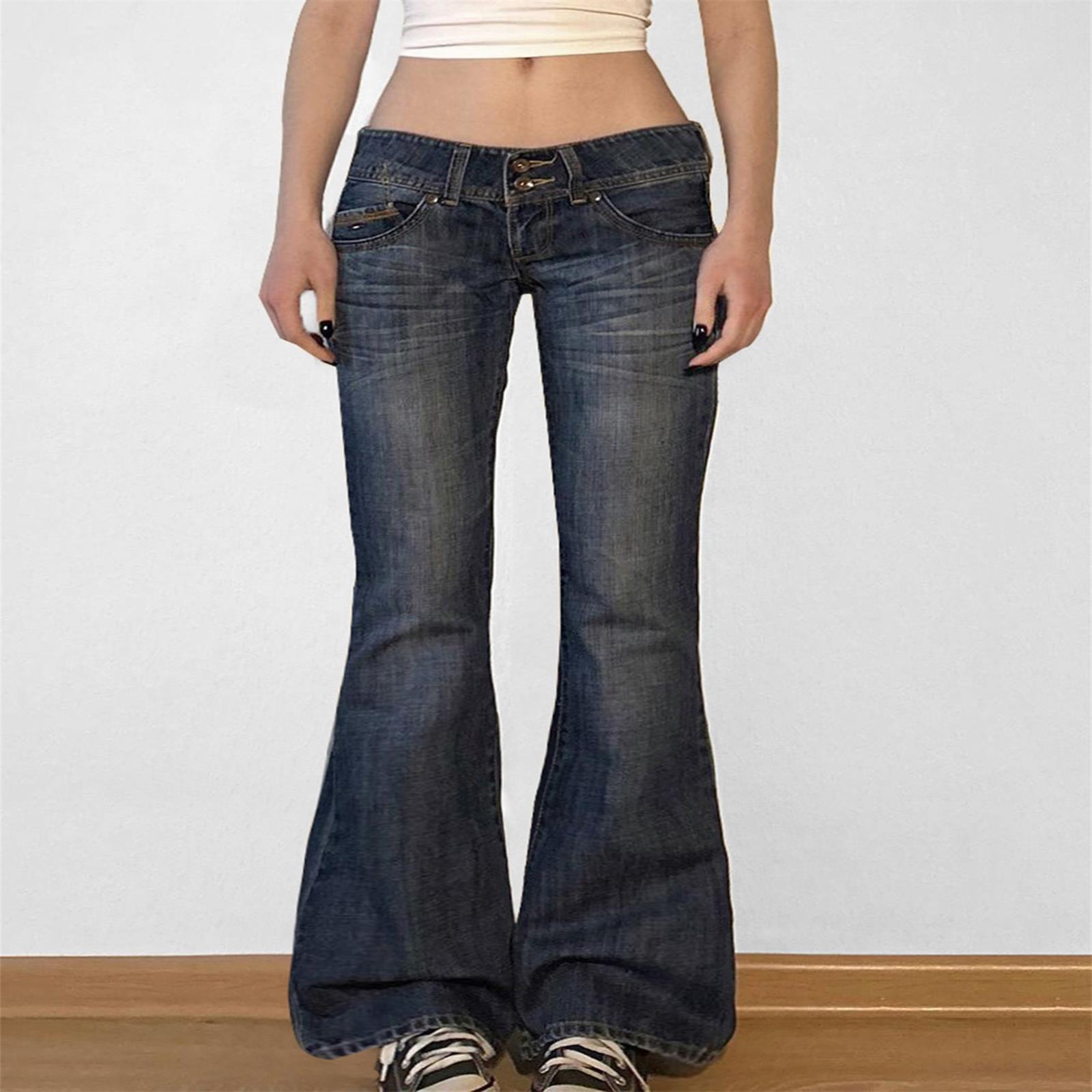 

Weekeep Винтажные расклешенные джинсы Y2k Ретро на пуговицах с низкой посадкой Повседневные джинсовые брюки Харадзюку Брюки Базовая эстетика Джинсы для мам 5XL