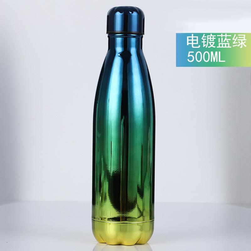 500ml Electroplated Gradient 304 Stainless Steel Water Bottle, UV Plating Cola Shape Vacuum Insulated Sports Flask
