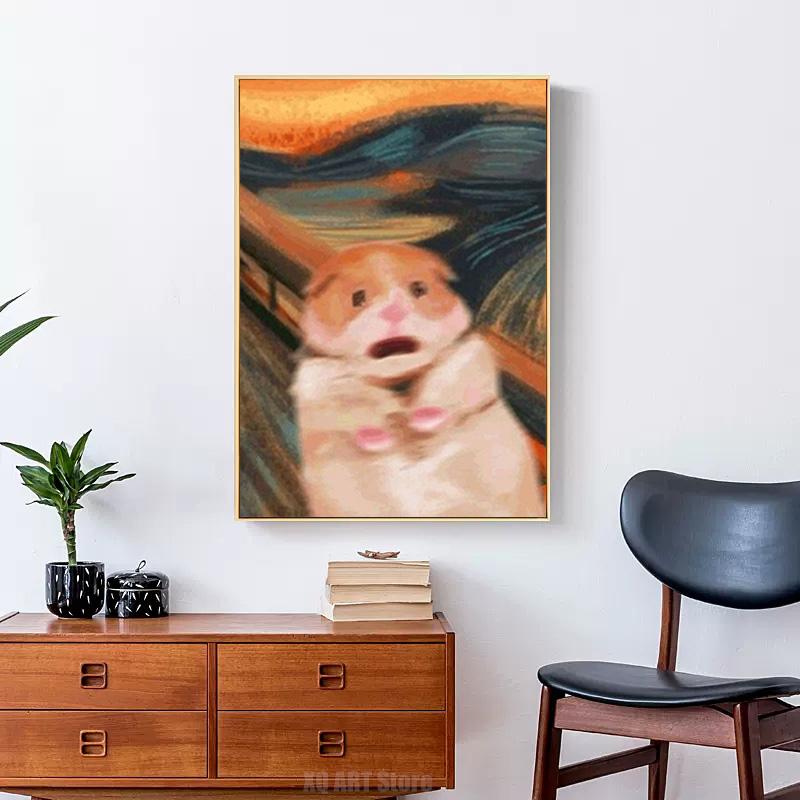 Famous Canvas Paintings Munch Skrik Funny Cat Animal Posters Prints Wall Art HD Pictures for Living Room Wall Decoration Cuadros