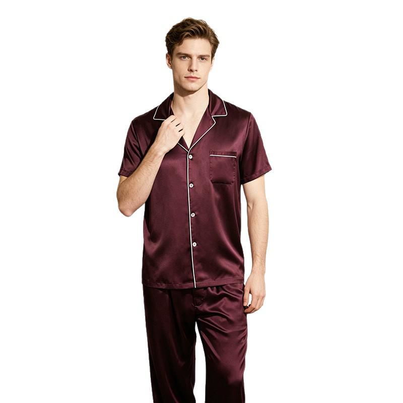 Men's Summer Silk Pajamas Set - 19 Momme Heavyweight Mulberry Silk, Short Sleeve Homewear