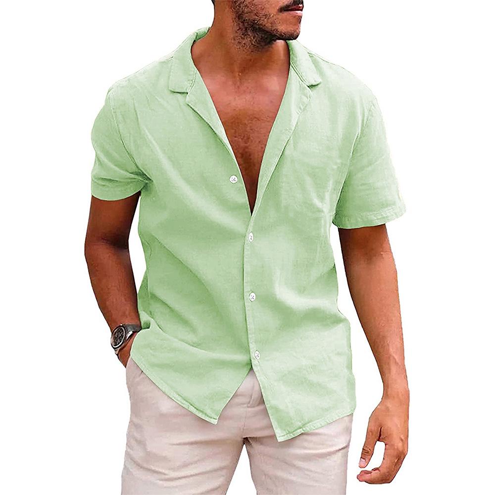 Linen Plus Size Men's Short Sleeve Button-Up Cardigan 