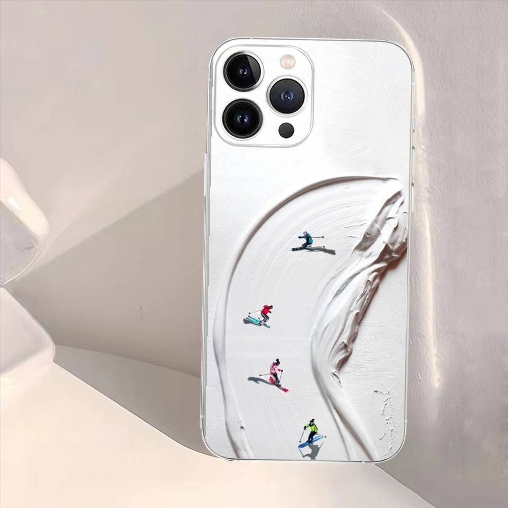 Skiing sports art oil painting style Phone Case For iPhone17,16,15,14,13,12,11 Plus,Pro Max,Soft Silicone Transparent Cover