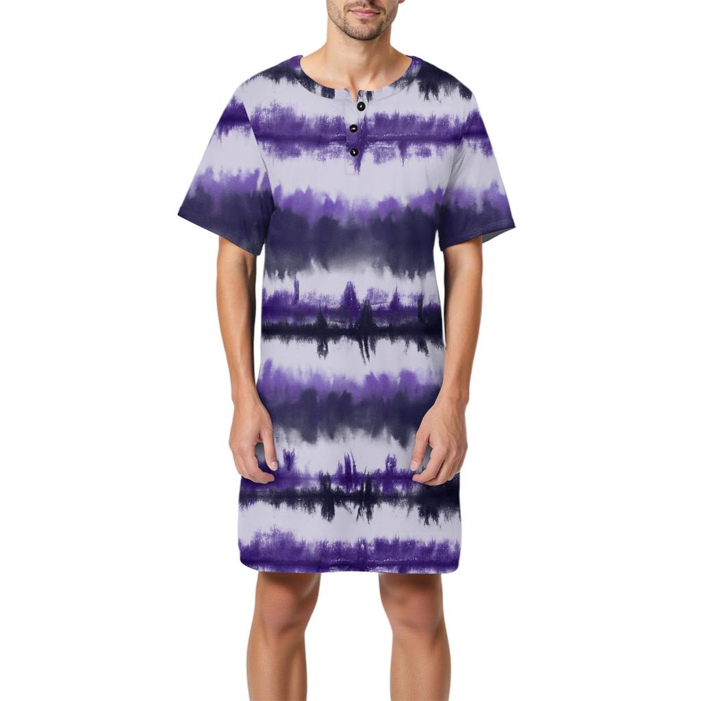 Ανδρικές πιτζάμες μόδας από βαμβάκι με κοντό μανίκι και γιακά με κουμπιά, μακριά, χαλαρά ρούχα για το σπίτι