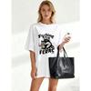 Oversized T Shirt Black Feral Cat Drinking Wine And Fancy Juice Graphic Print Casual Streetwear For Women