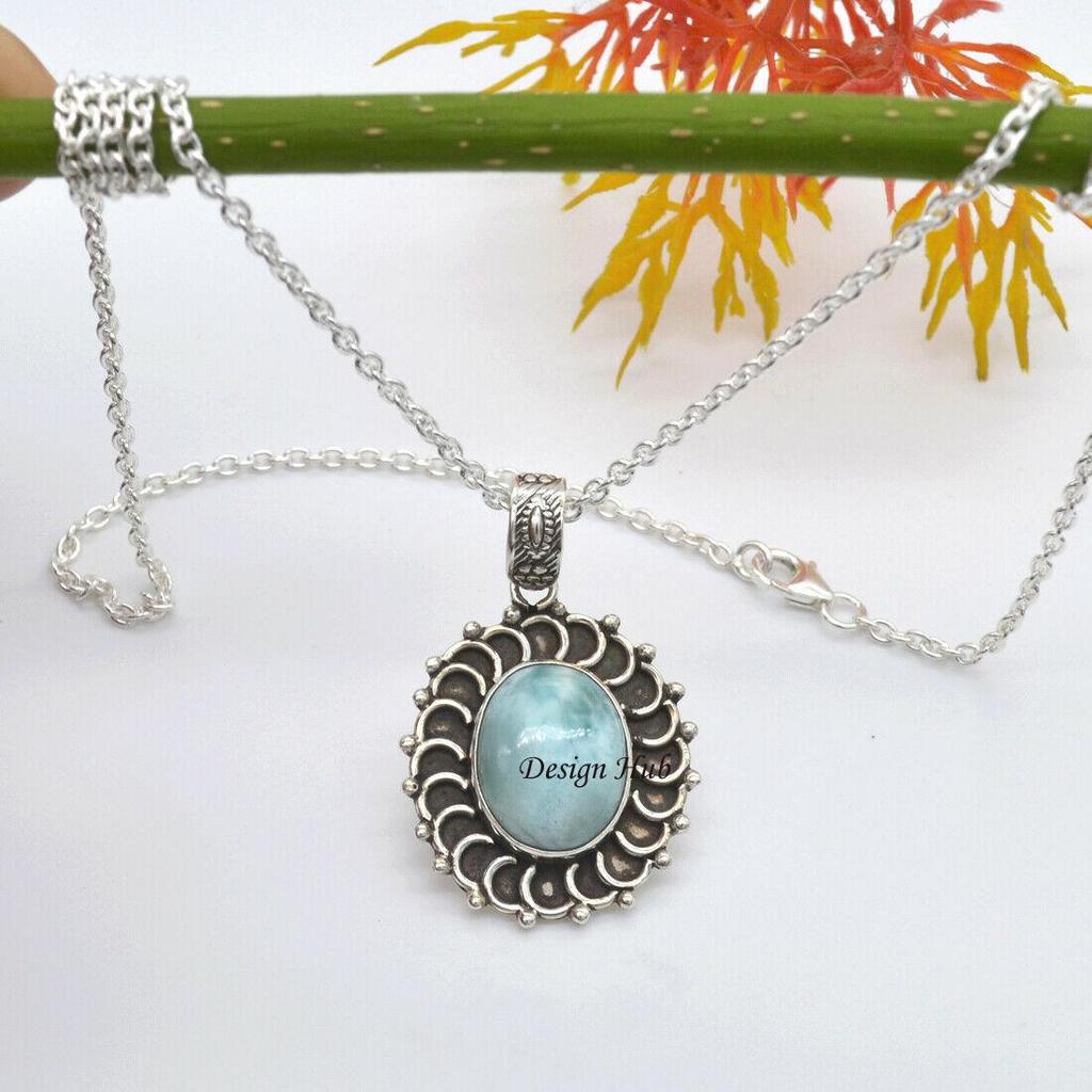 Larimar Silver Necklace. Designer Necklace, 925 Sterling Silver, Handmade Jewelry, Birthstone Jewelry, Gift For Her, Reiki Pendant, Women Jewelry