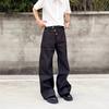 Amerikanischer Retro-Design-Sinn mit schrägem Knopfleisten-Einknopf-Design Schwarze Weitbein-Jeans für Herren und Damen Lockere lässige vielseitige Hosen Trend