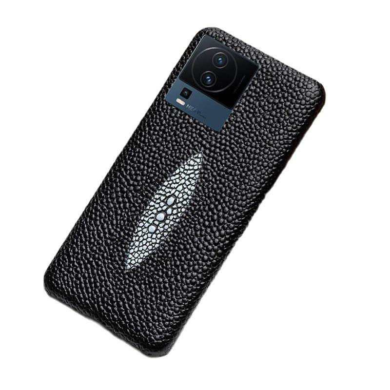 iQOO Z6 Cowhide Leather Pearl Fish Pattern Half-Case - High-End Protective Cover for iQOO Z6x