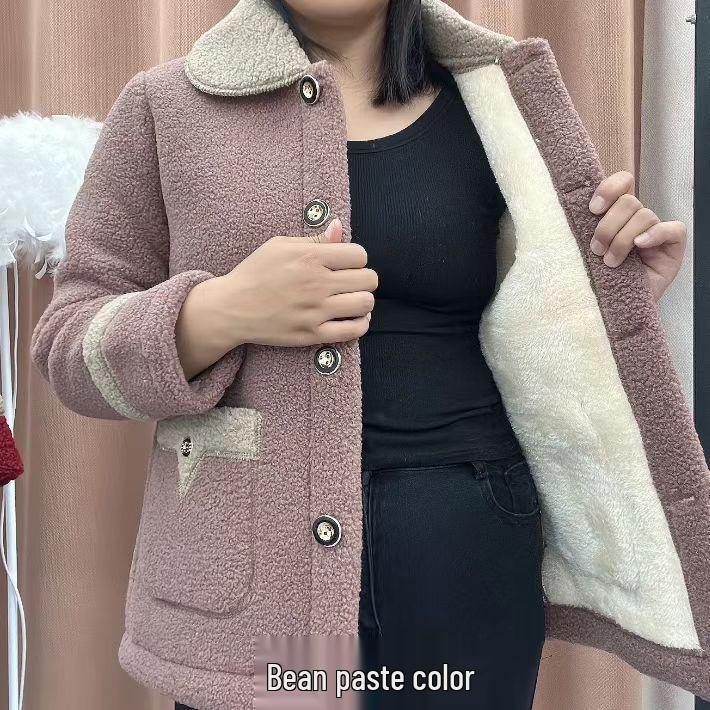 

Женское полупальто из овечьей шерсти средней длины 2025 года - на подкладке из искусственного меха, свободного кроя, повседневная одежда для осени/зимы XL [90-110 lbs]