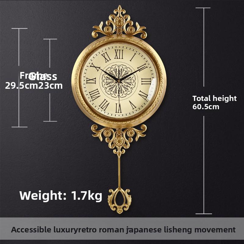 Metal Brass Living Room Wall Clock, a Modern Designer's Creative Decoration, American-style Silent Clock