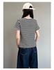 Women's High-End Hong Kong Style Black & White Striped Loose Summer T-Shirt