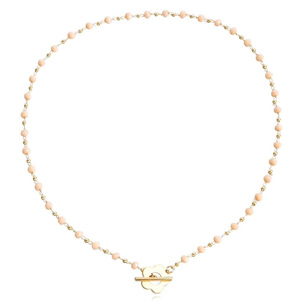 Collier de perles en verre cristal noir avec pendentif fleur et fermoir OT