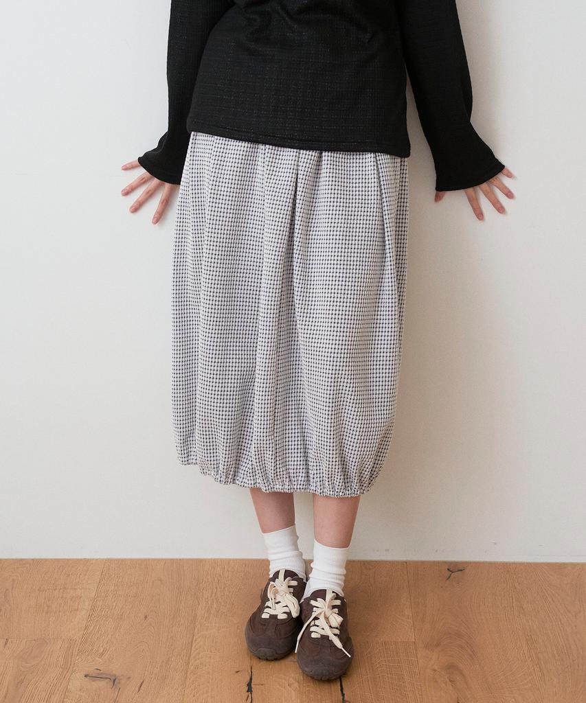 Sayu Seersucker Balloon Long Skirt Navy Check