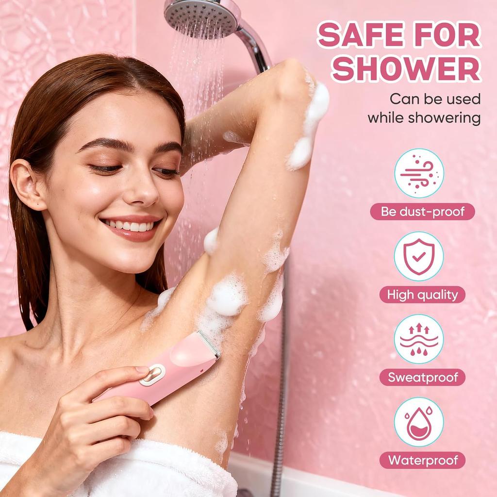 2 in 1 Bikini Trimmer for Women, Dual Head Electric Razor, IPX7 Waterproof Wet/Dry Use Women Electric Shaver, Painless Body Facial Hair Remover for