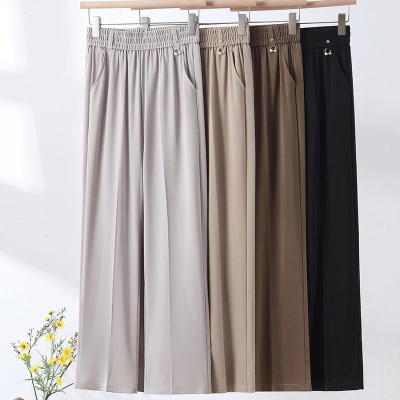 

Women s High Waist Wide-Leg Summer Trousers for Petite and Mid-Aged 6XL (80-93 kg) хакі