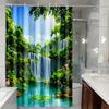 1Pc Nature Landscape Shower Curtain Extra Large Waterfall Tree Print Bathroom Partition Curtain, Machine Washable Bathroom Decor