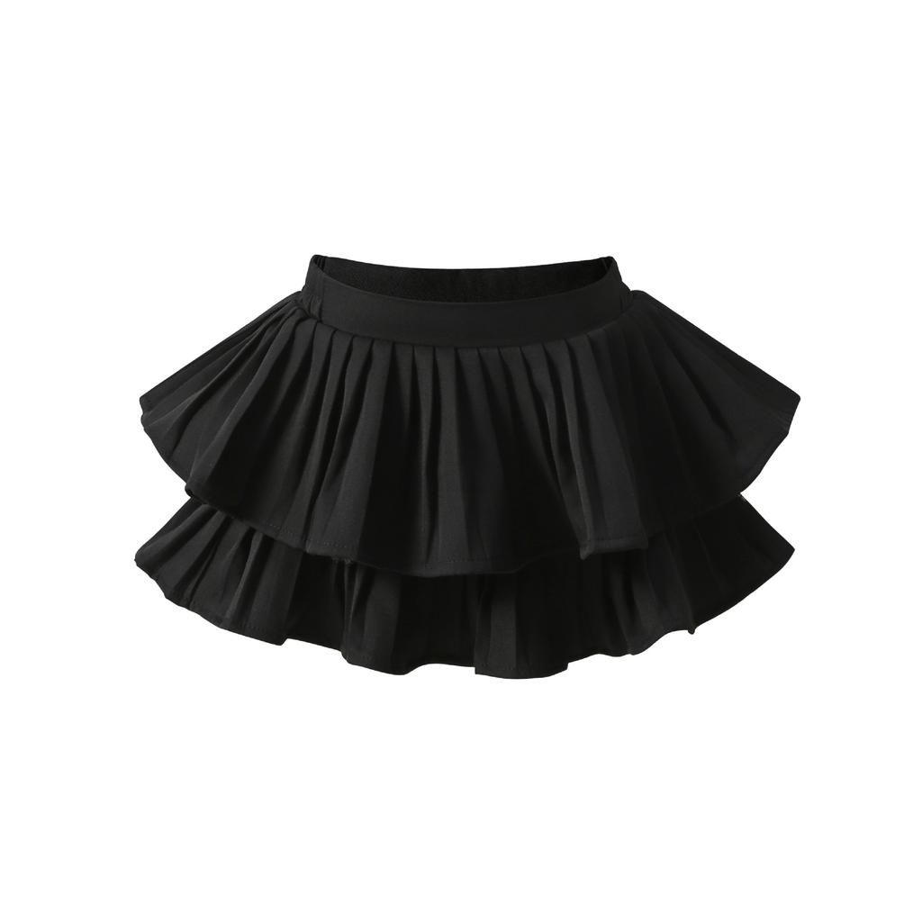 School Girls Dance Layered Tutu Skirt Elastic Waist Pleated Skirt Kids Performance Daily Wear Casual Party Outfit Ruffle Skirts