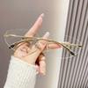 Unisex Frameless Metal Oval Glasses Korean Style Cat Eye Anti Blue Light Eyewear for Women Fashion Round