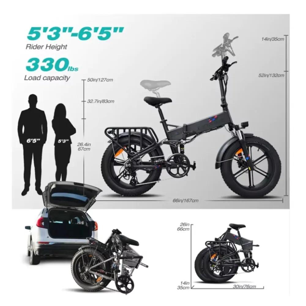 ENGINE X E-Bike 250W Motor 48V13Ah Lithium Battery Foldable Electric Bicycle 20''Fat Tires Super High Battery Life Electric Bike
