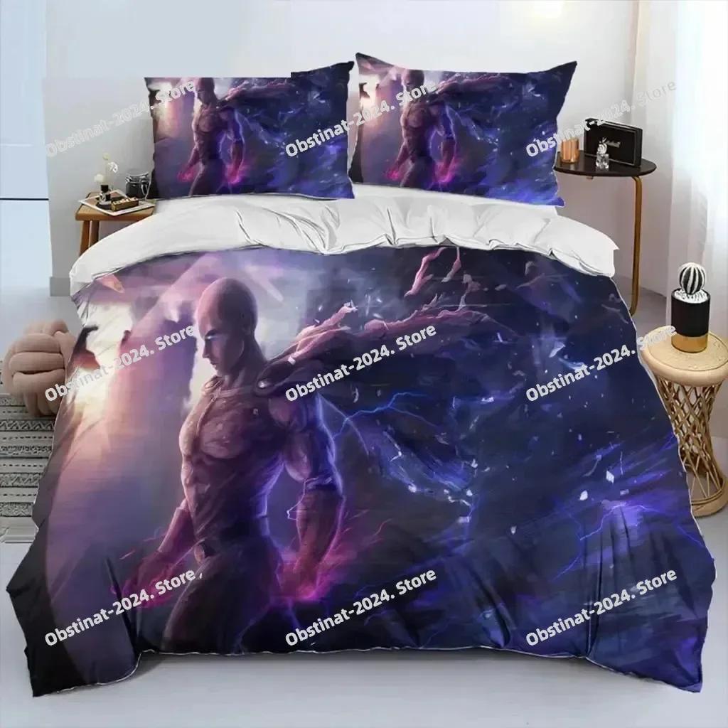 Anime One-Punch Man Saitama Beding Set Printed Bed Linen Set With Pilowcase Bed Soft Duvet Cover Soft Single Double Quen Super King-Sized Dimensionsd