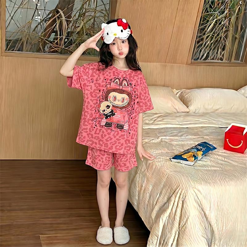 Kids' Summer Cartoon Pajama Set - Short Sleeve & Shorts for Girls