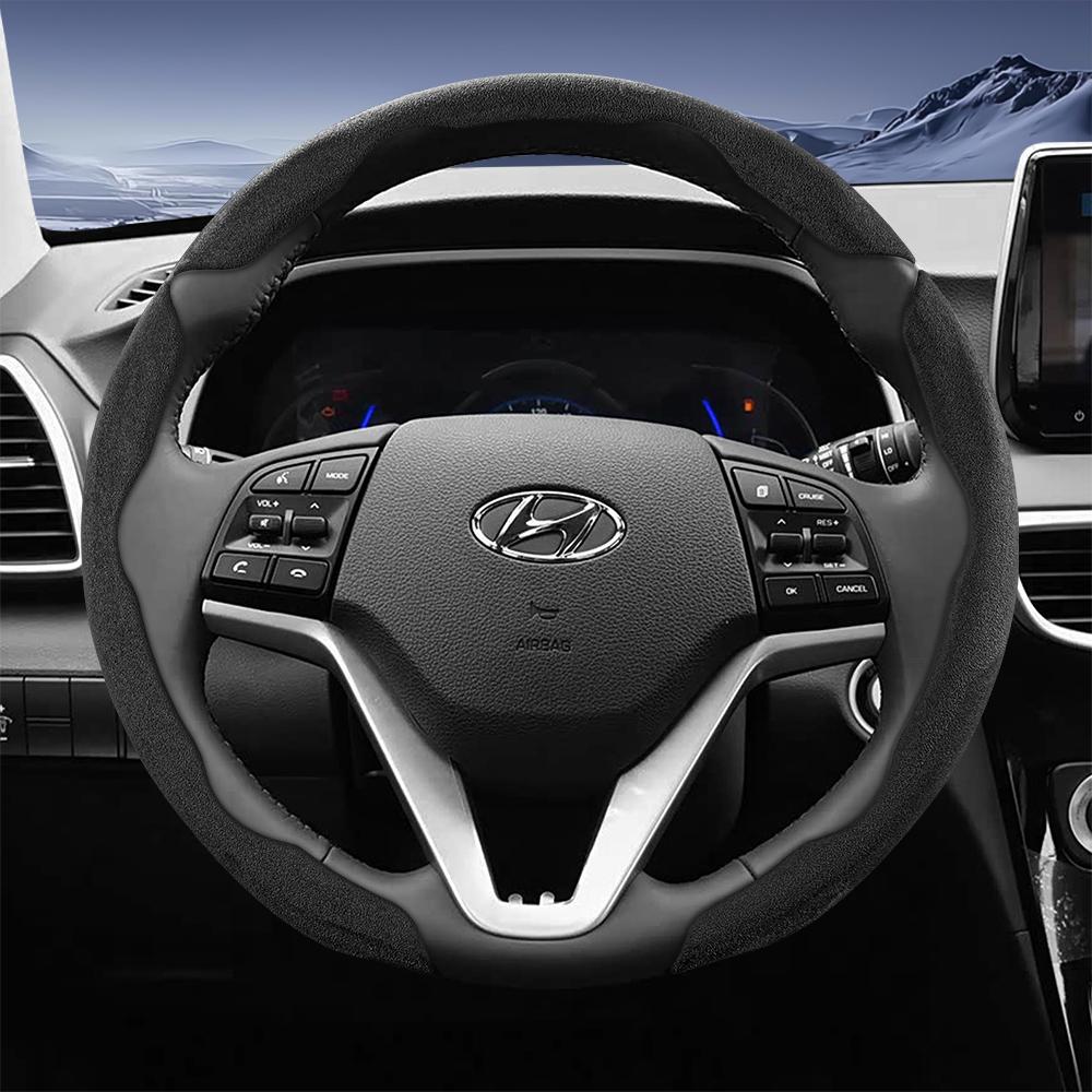 EEJQ9 Suitable for Hyundai Sport Suede Steering Wheel Cover with Split Snap-On Design for Tucson Elantra Avante I30 Sedan Alcazar Grand Creta I10 
