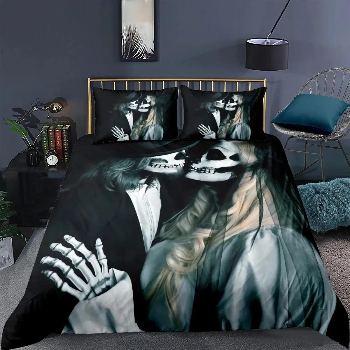 

Skeleton King Queen Duvet Cover Skull Bedding Set for Kids Teens Adults Halloween Bedroom Decor Soft Comforter Cover Pillowcases 70x133cm 2pcs