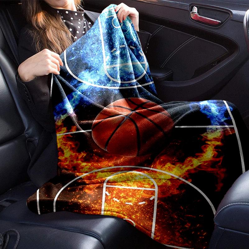 Basketball On Fire And Ice Blanket Flannel Blanket for Bed, Sofa, Camping, Hiking, Picnic Essentials, Gift for Family Fan Gifts