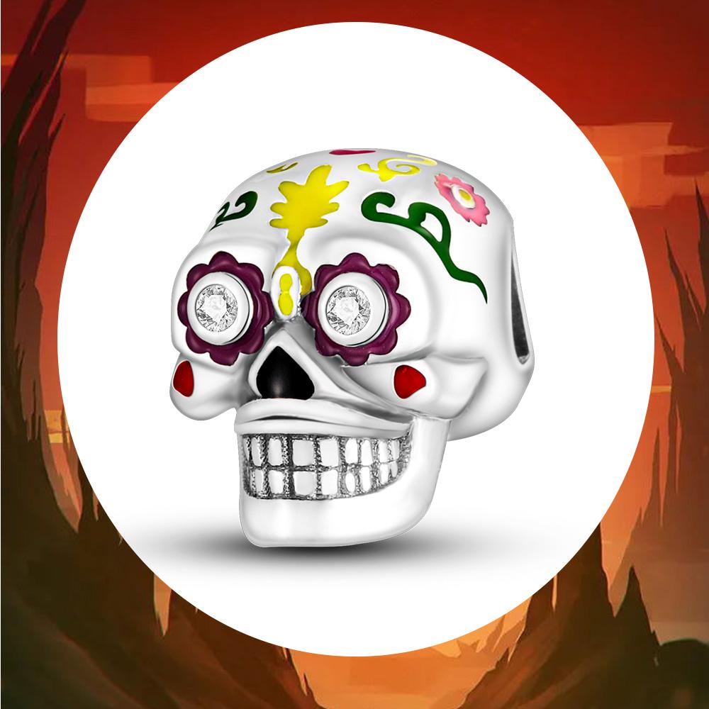 Halloween Skeleton Charms 925 Sterling Silver Clown Skull Charm Beads Fit Original Fashion Bracelet 925 Silver Jewelry Making