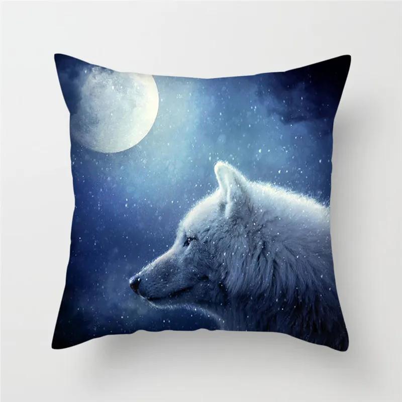 Animal Wolf King Print Pattern Sofa Cushion Cover Pillowcase Home Party Car Bedding
