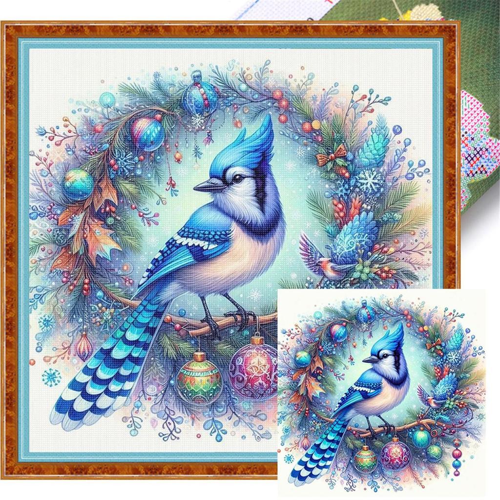 Christmas Bird Full 11CT DIY Stamped Cross Stitch Kits 15.75x15.75inch Printed Cross-Stitch Kits for Beginners Adults Home Decor