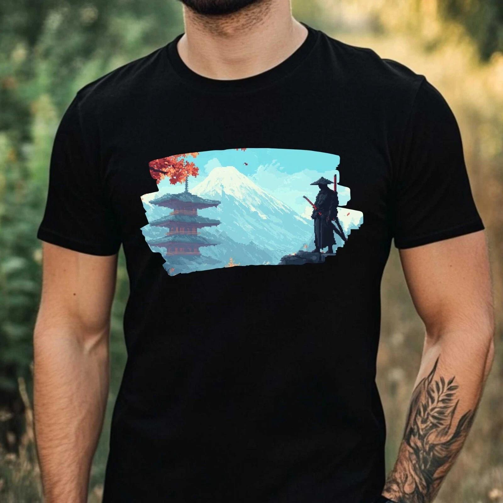 T-Shirt Herren Samurai Pixel Art Motiv Baumwolle Größe XS bis 5XL XXL
