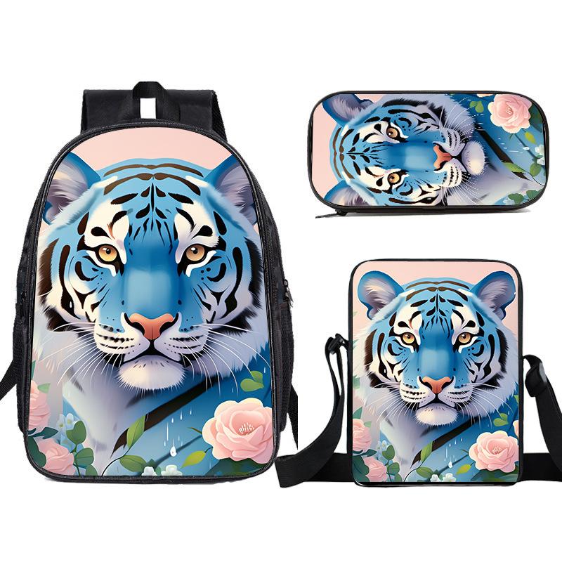 Zaino a forma di tigre dei cartoni animati, grande capacità, zaino per scuola elementare, set da tre pezzi, zaino per bambini, borsa a tracolla, astuccio