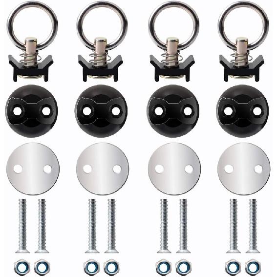 HERCOO Round Tie Down Anchor Point Kit Bolt On Track Fitting With Quick Release Compatible With Pickup Truck Motorcycles Snowmobiles