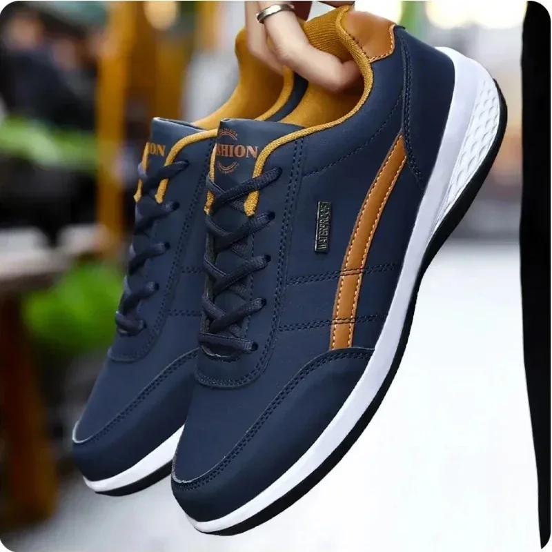 Casual Shoes Mens Outdoor Sport Tennis Sneakers Lightweight Comfortable Lace Up PU Trainer Formal Walking Flats for Men