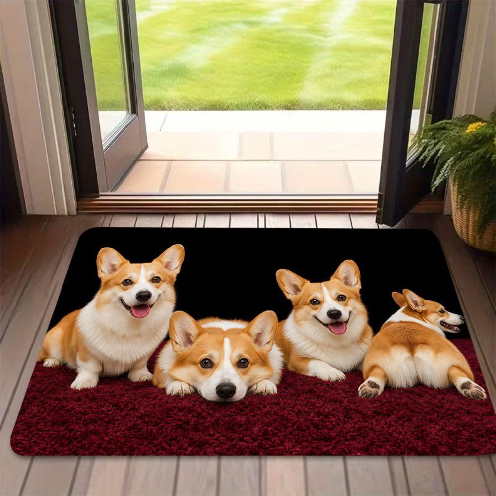 Absorbent Dog Pattern Floor Mat Diatomite Bath Mat Creative Optical Illusion Doormat Entryway