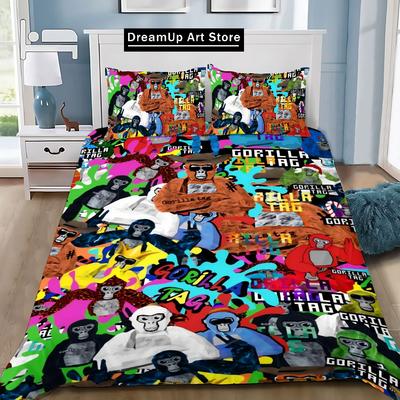 Cartoon Neuheit Cool Gorilla Spieltag Bettbezug Kissenbezug Bettwäscheset Erwachsene Junge Mädchen Schlafzimmer Dekoration Kinder Geschenk Einzel