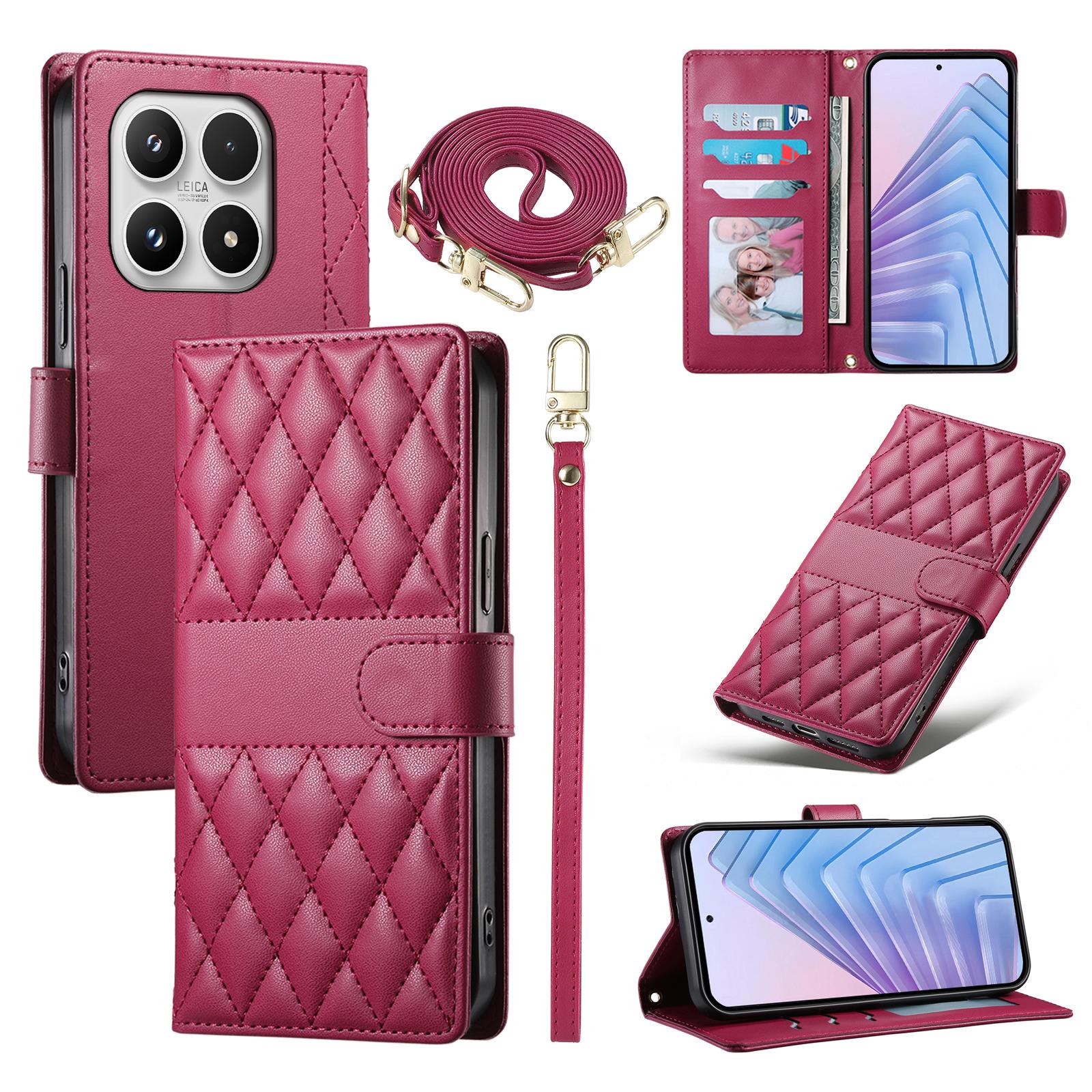 

For Xiaomi 17 Wallet Case Rhombus Stitching Stand Leather Phone Cover with Long/Short Strap