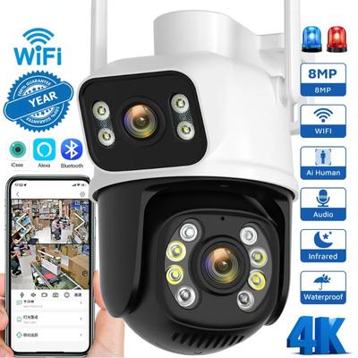 EU-Stecker 8MP PTZ-WLAN-Kamera für den Außenbereich, Nachtsicht, Dual-Screen-Personenerkennung, 4MP-Sicherheitsschutz, CCTV-Überwachungs-IP-Kamera