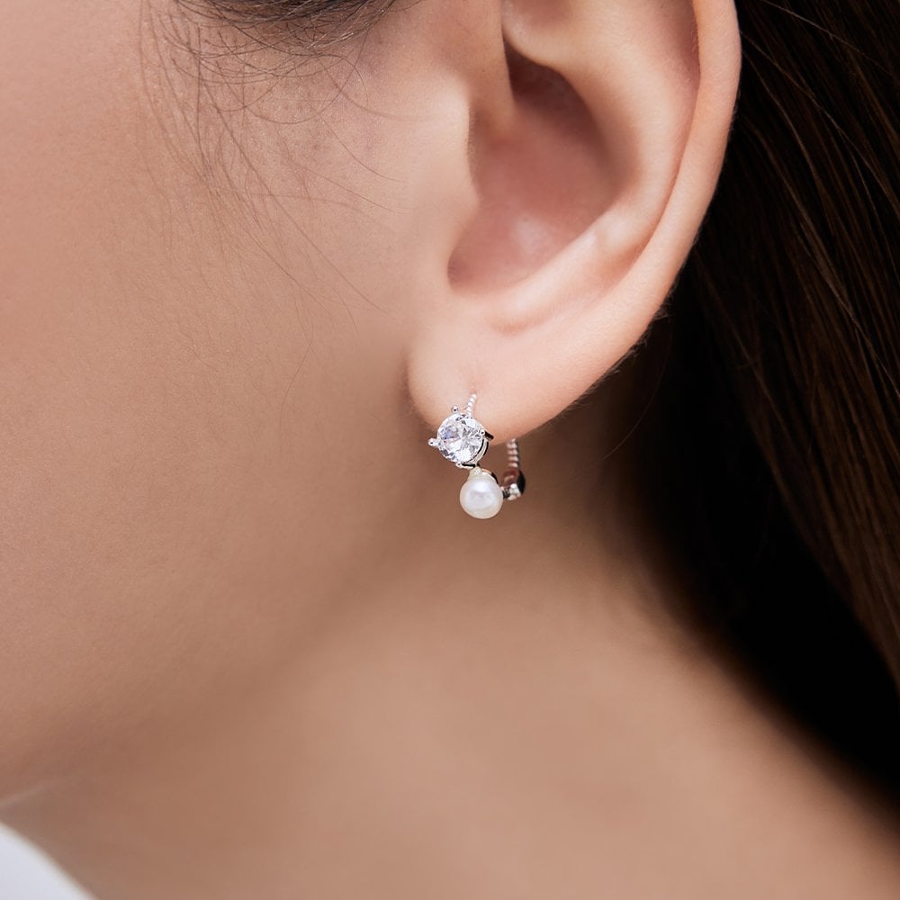 Silver925 Pearl & Q One-Touch Earrings